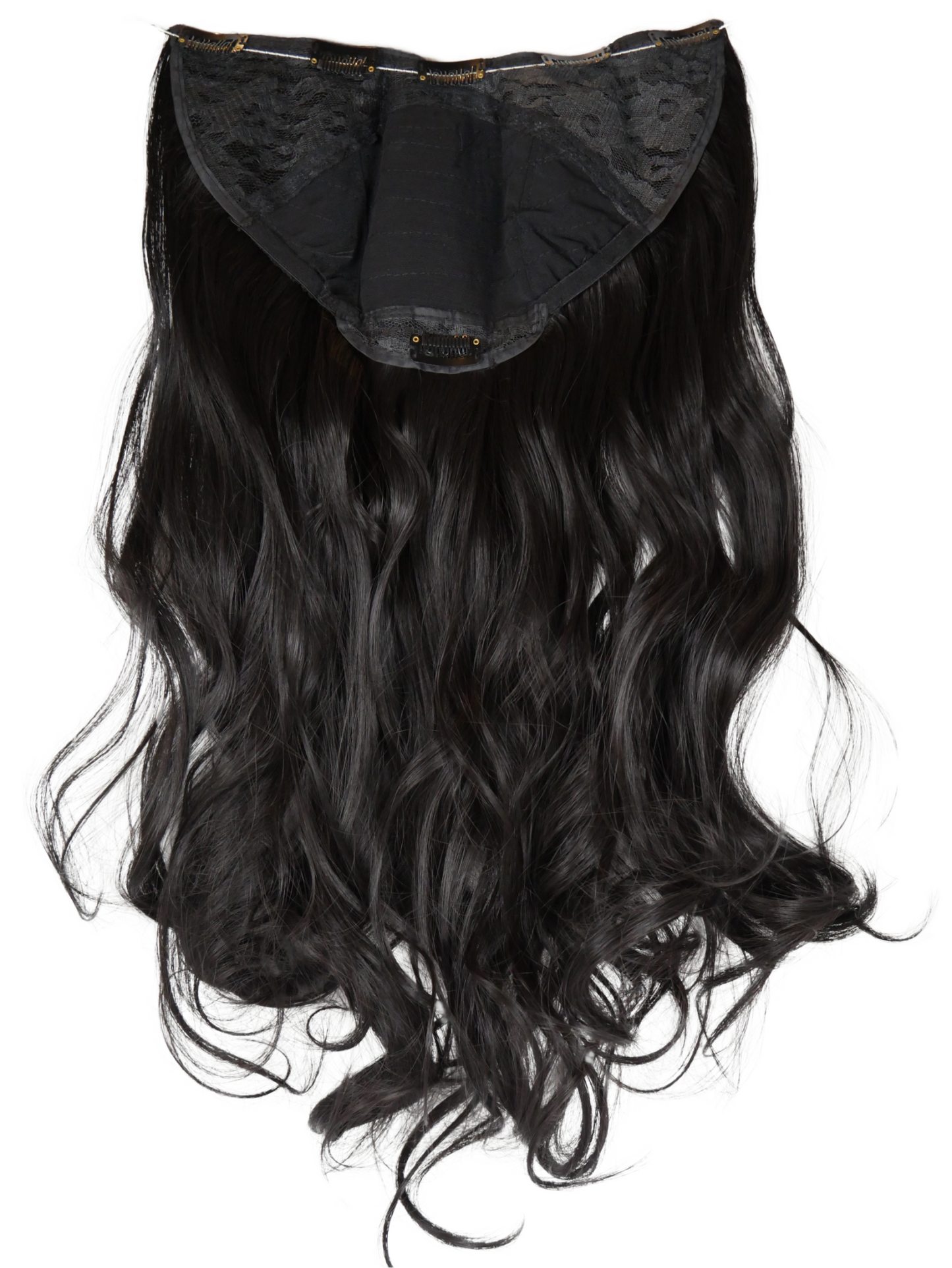 Jet Black Long Wavy Clip-in U-part Hair Extensions