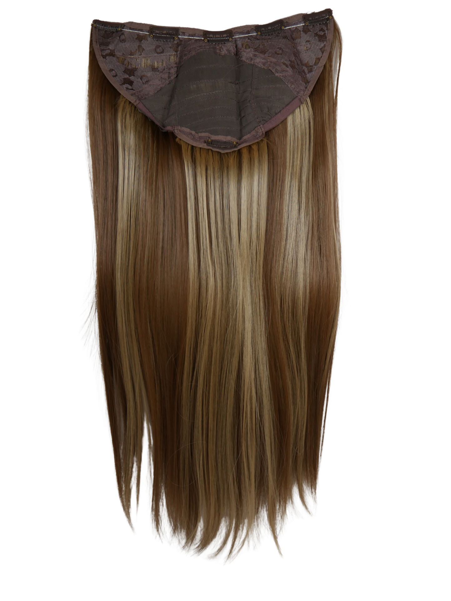 Brown Long Straight Clip-in U-Part Hair Extensions With Blonde Highlights